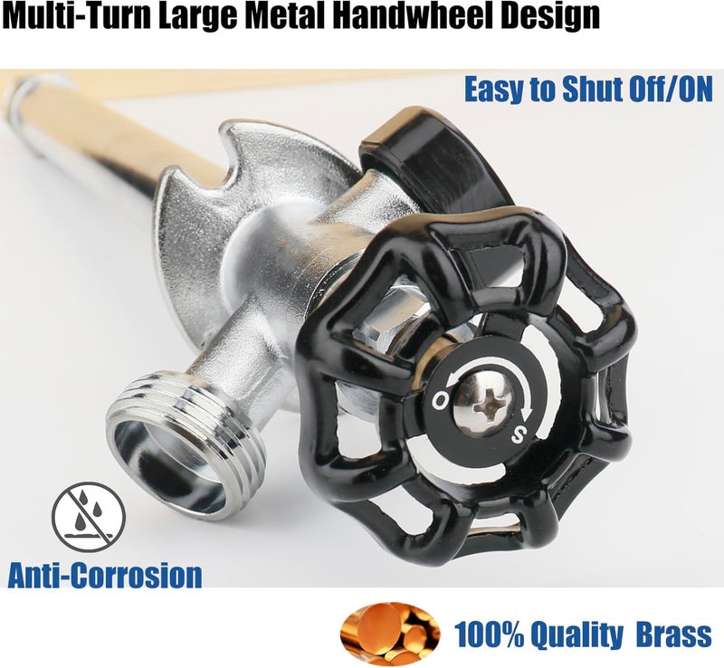 WHK 12 Inch Frost Free Outdoor Faucet Sillcock 1/2 x 3/4 Inch MHT, Frost Proof Outdoor Faucet Bib with 1/2" Push-to-Connect Plumbing Fittings, Brass Push Fit Connector for Copper, PEX, CPVC Pipe - Image 5